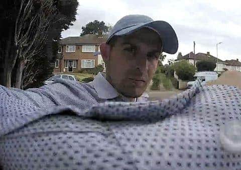 Amos Wilsher, 27, was pictured on CCTV ringing a doorbell with his elbow on the morning of the horrific incident.