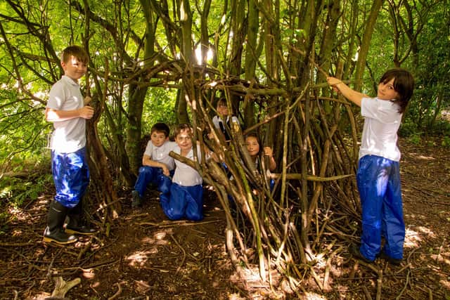Flying High Academy children enjoying den building in their own Forest School