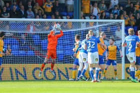 Match action as Stags win at Oldham today. Photo by Chris Holloway/The Bigger Picture.media.