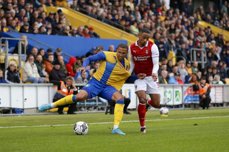 Jordan Bowery tussles during the pre-season match against Rotherham United in July.