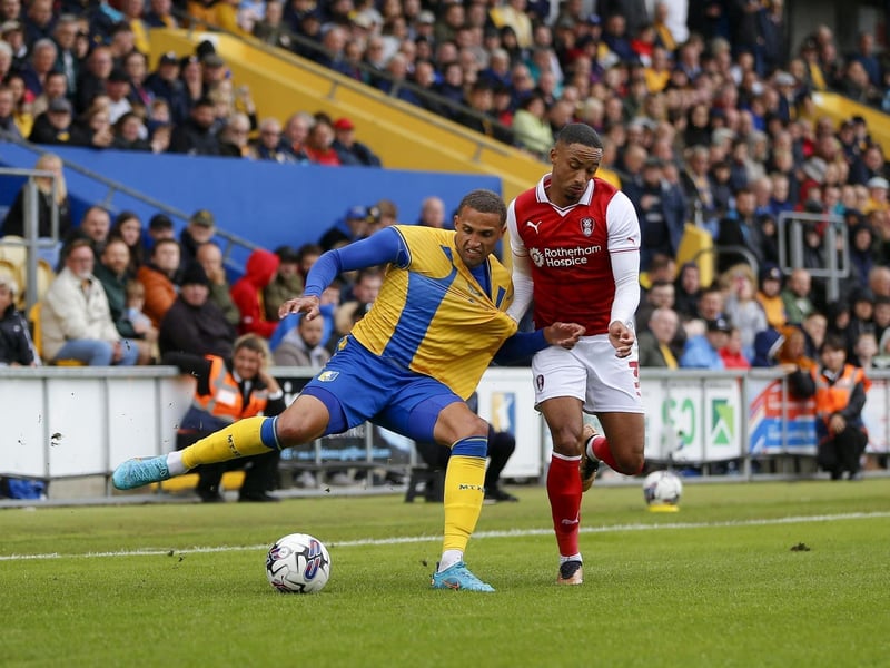 Jordan Bowery tussles during the pre-season match against Rotherham United in July.
