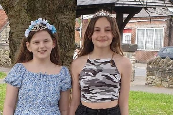 Pleasley May Day Queen Amiera and one of her princesses Lottie