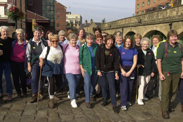 Pictured at  Victoria Quays, Sheffield, in 2002 where lady walkers gathered for the sponsored walk  to raise money for  breast cancer