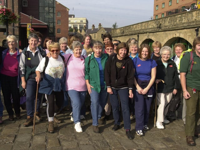 Pictured at  Victoria Quays, Sheffield, in 2002 where lady walkers gathered for the sponsored walk  to raise money for  breast cancer