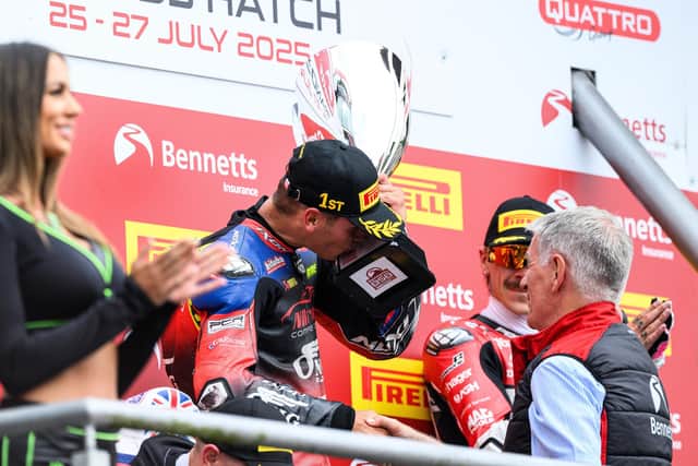 Kyle Ryde enjoys his win at Brands Hatch. Photo by Michael Hallam.