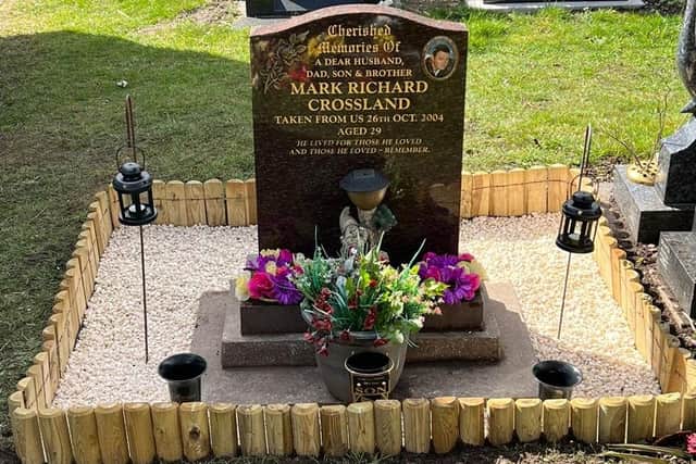 This border and memorial, made by Shane Crossland for the grave of his brother, Mark, has already been removed by the council.