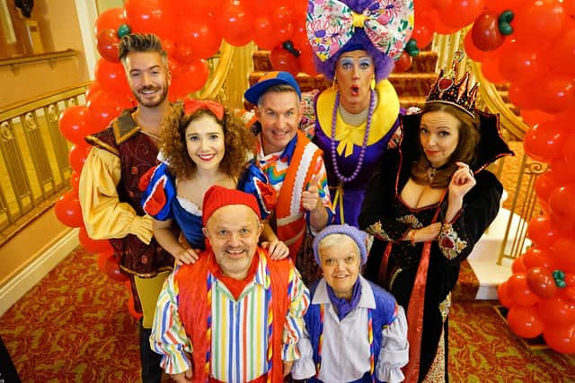 The cast of this year's Mansfield Palace Theatre pantomime, Snow White & the Seven Dwarfs (photo: Brian Eyre)
