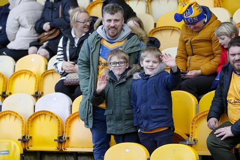 Mansfield Town fans ahead of kick-off against Rochdale on 10 April 2023.