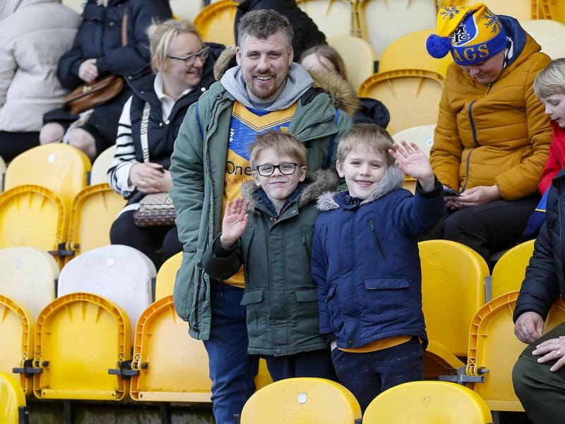 Mansfield Town fans ahead of kick-off against Rochdale on 10 April 2023.