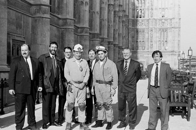 Mansfield Chad and Worksop Guardian editors Jeremy Plews and George Robinson in 1992 presenting the paper's pit closure petition to Downing Street.