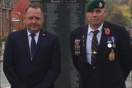 Couns David Martin and Andy Gascoyne at the war memorial in Jacksdale