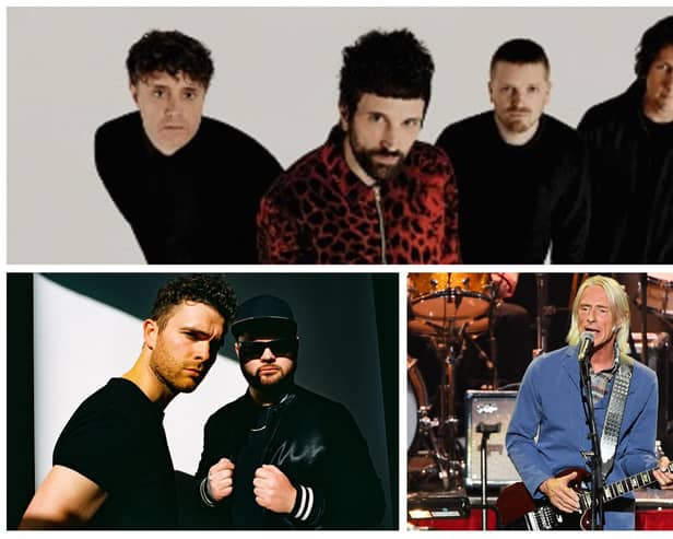 Royal Blood, Kasabian (photo by Neil Bedford), Paul Weller (photo by Getty Images), clockwise from left, headline Y Not Festival at Pikehall from July 28-30, 2023
