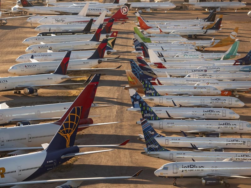 These astounding images show billions of dollars worth of aircraft parked up and disused due to COVID-19 travel restrictions