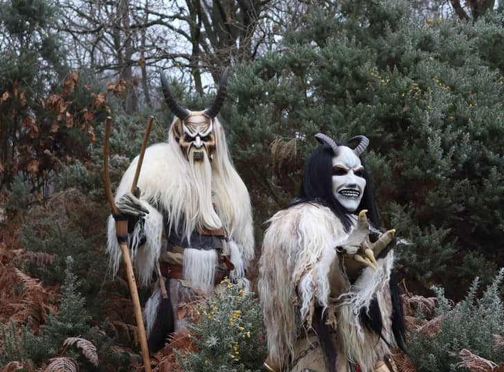 Scary Krampus - mythical horned dark creature of the forest roamed Sherwood Forest at the weekend during the Spirits of the Forest and Wassailing weekend.