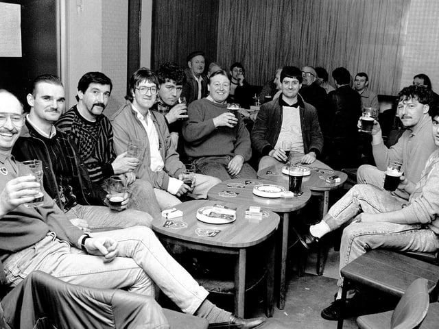 Mansfield Colliery March 1988. Miners have a drink in the welfare after their last shift - do you recognise anyone here?