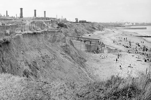 Hendon beach and cliff is pictured in August 1953.