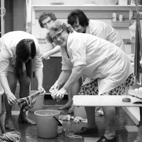 1973 floods saw Mansfield town centre under water. Do you recognise any of the ladies attempting to clean up?