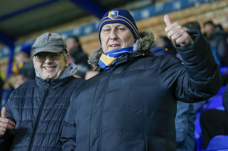 Mansfield Town fans during the Papa John's Trophy match against Everton U21 FC at Goodison Park on 30 Nov 2022.