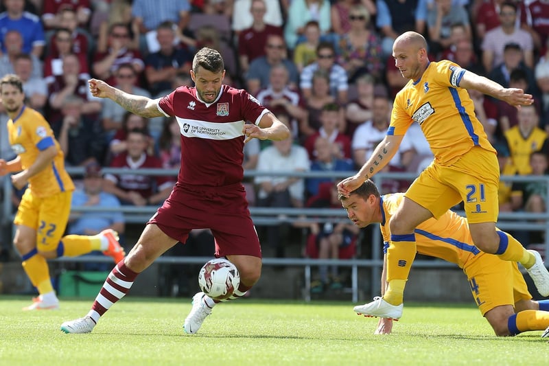 Adam Murray with a now familiar club sponsor on the Stags' shirt, which was made by Surridge.