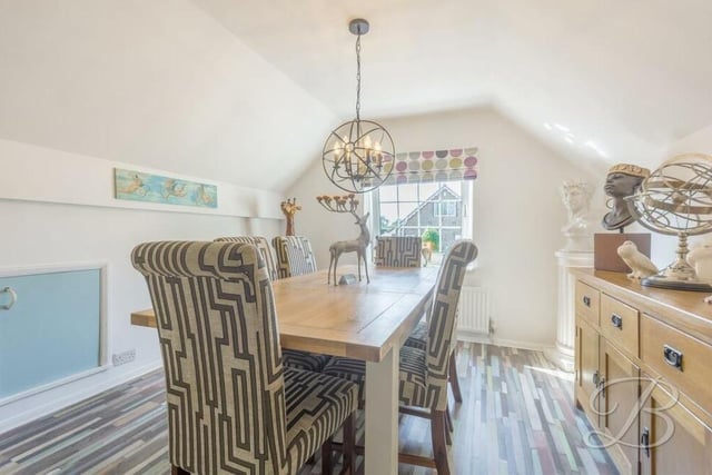 This dining area at the Kirkby bungalow possesses brightness and style.