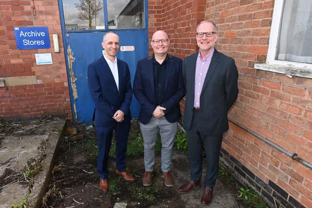 From left, Dr James Thomas, Sherwood Forest Hospitals NHS Trust clinical support, therapies and outpatients division clinical chairman, David Ainsworth, trust director of strategy and partnerships, and Paul Robinson, trust chief executive, at the old Victoria Hospital, which faces demolition for the planned Mansfield Community Diagnostic Centre.
