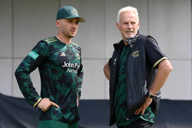 Nottinghamshire captain Joe Clarke with coach Peter Moores.