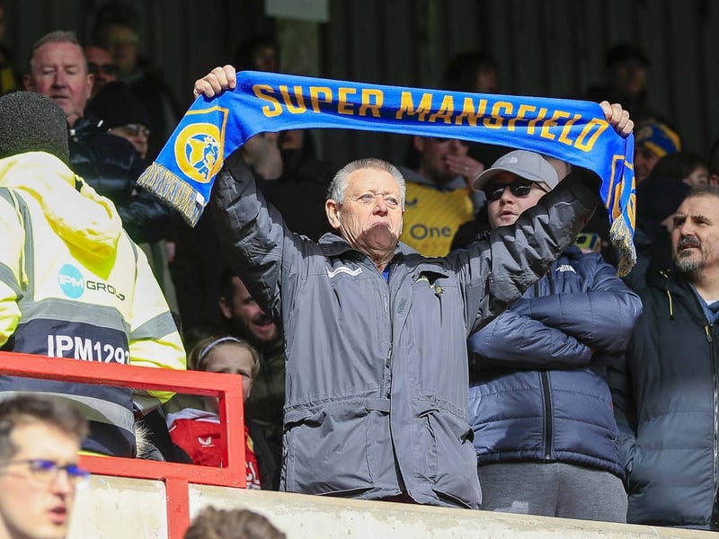 Mansfield Town fans watch the defeat at Wrexham.