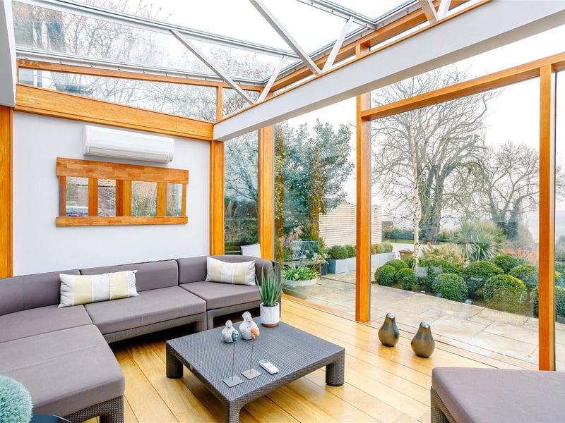 The garden room offers a pleasant, informal seating area and far-reaching, countryside views.