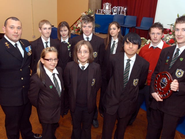 Quarrydale school pupils held an evening of celebration in 2007. Picture shows some of the trophy winners along with guest Richard Marriott (ex pupil) far left.