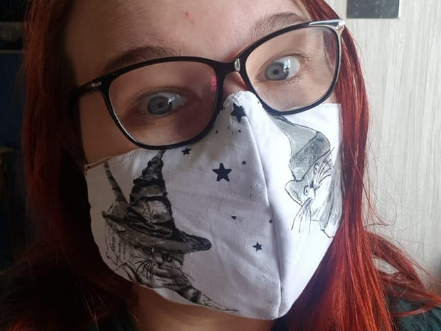 It's a cat in a hat on this face mask. Submitted by Charlotte Haslam