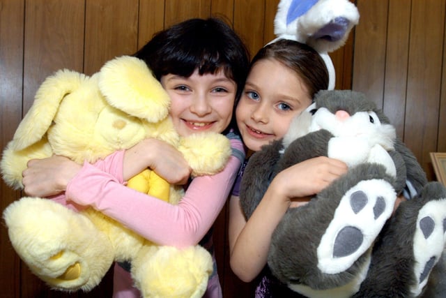 Rebecca Bradley and Jasmine Ross were attached to their Easter Bunnies on their raffle stall at Newton Methodist Church Easter Fair back in 2007.