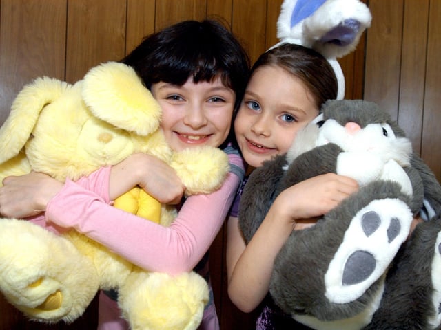 Rebecca Bradley and Jasmine Ross were attached to their Easter Bunnies on their raffle stall at Newton Methodist Church Easter Fair back in 2007.