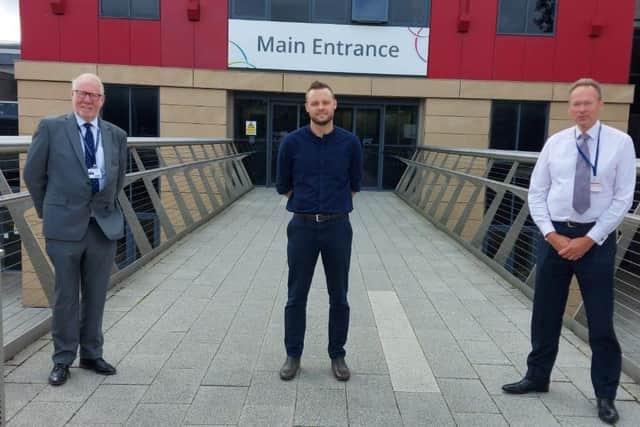 Sean Lyons (Chair of Governors), Ben Bradley MP and Andrew Cropley (principal)