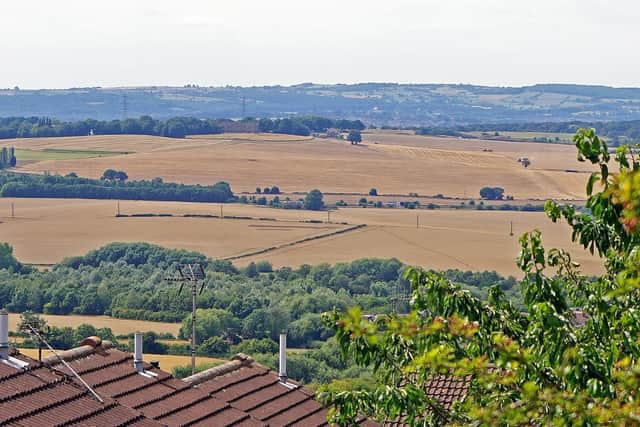 Looking from Bolsover at the parched fields.