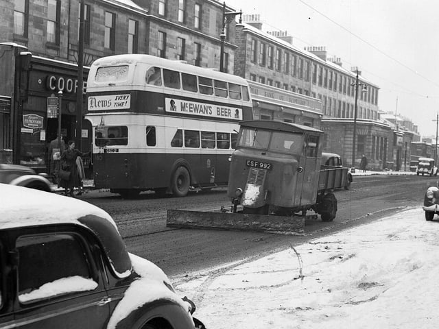 A snow plough at work in Newington Road in 1956.