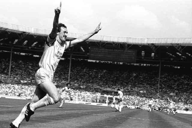 Kevin Kent celebrates his iconic Wembley goal.