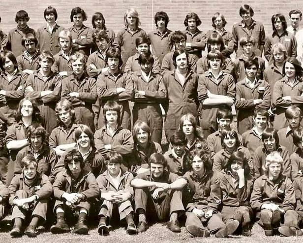 Part of the photo of all the EMEB apprentices in 1971, featuring on the front row, Billy Parkes (third left), John Clark (fourth left) and Tim Brothwell (third right), plus on the third row from the front, Clive Wells (second right).