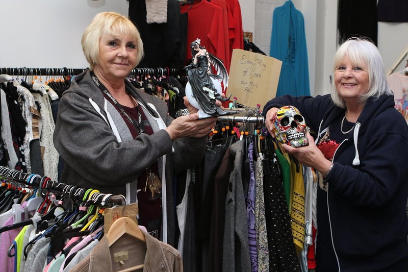 Sandra Marshall and her friend Chris Kenzie in the charity shop located inside Handley Arcade. The charity shop was launched in memory of Jack Sanders who died aged 35 in 2018 after fighting brain cancer for six years.