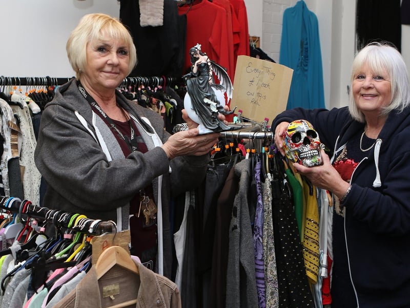Sandra Marshall and her friend Chris Kenzie in the charity shop located inside Handley Arcade. The charity shop was launched in memory of Jack Sanders who died aged 35 in 2018 after fighting brain cancer for six years.
