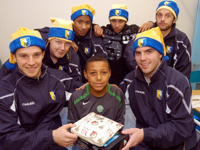 Lewis Chambers, who was an under13`s Stags Youth player in 2007, received a special visit from first team players in hospital as they delivered Christmas presents to Blandy Ward at King's Mill Hospital.