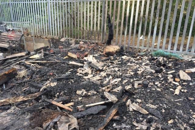 Sheds were burned to the ground in the incident at Lane End Allotments in Sutton on Friday. Photo: Gill Brunt.