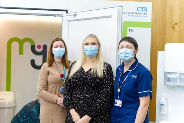 Paula Shore, director of Midwifery and head of Nursing (left), with Victoria Cooke (centre) and infant feeding specialist midwife Natalie Boxall (right).