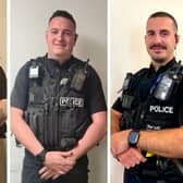 PCs Adam Cook (left), Scott Loughran and James Lloyd (right) have been awarded Chief Constable Commendations for their bravery. Photo: Nottinghamshire Police