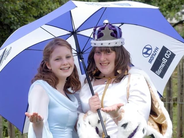 May Queen Emily Paris, left, with the then outgoing Queen Laura Belcher at Wellow Maypole Celebrations.
