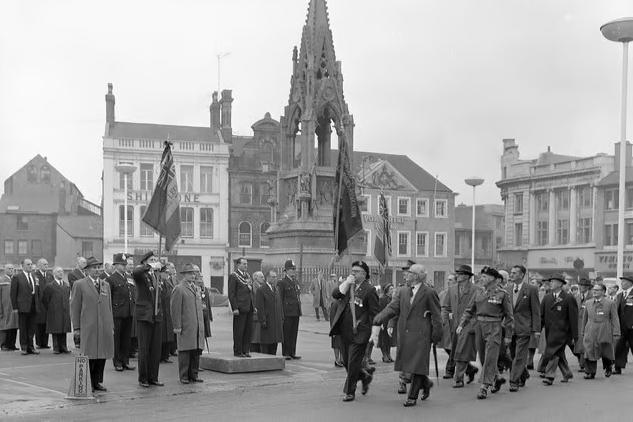 Mansfield marketplace for the Remembrance Day service in 1964.