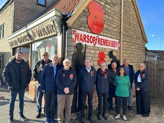 Warsop Poppy Gang, pictured outside the Head Office on Church Street, Warsop. Left to right; Martin Green, Barry Dawson, Martyn Whatmore, Derek Edwards, Barry Eaton, Elaine Eaton, Paul Smith, Keith Ashby, Susan Dennis and Sarah Dennis. Tim Dennis is also a member of the group.