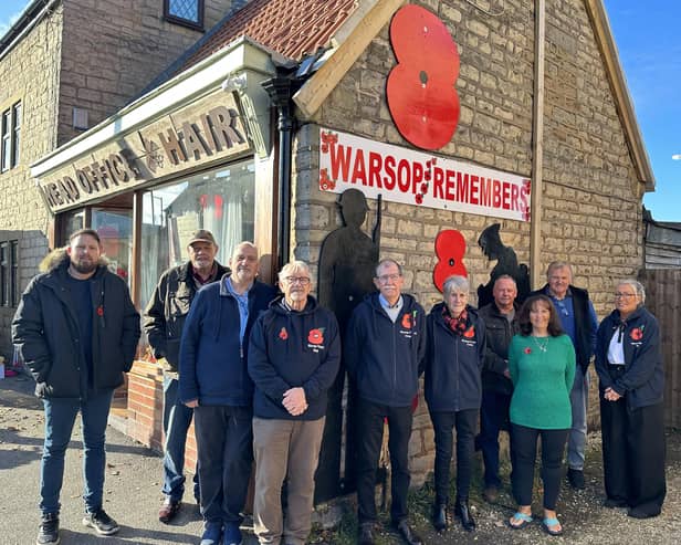 Warsop Poppy Gang, pictured outside the Head Office on Church Street, Warsop. Left to right; Martin Green, Barry Dawson, Martyn Whatmore, Derek Edwards, Barry Eaton, Elaine Eaton, Paul Smith, Keith Ashby, Susan Dennis and Sarah Dennis. Tim Dennis is also a member of the group.