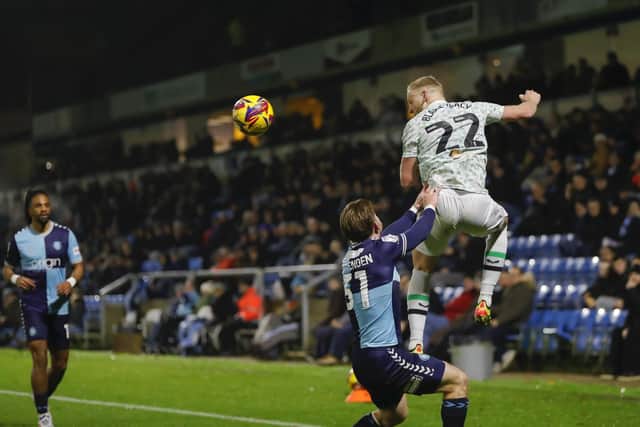 Mansfield Town defender Frazer Blake-Tracy(22) in action during the Sky Bet League One match against Wycombe Wanderers FC at the Adams Park Stadium, 26 Nov 2024 Photo credit Jeanette Holloway / The Bigger Picture.media