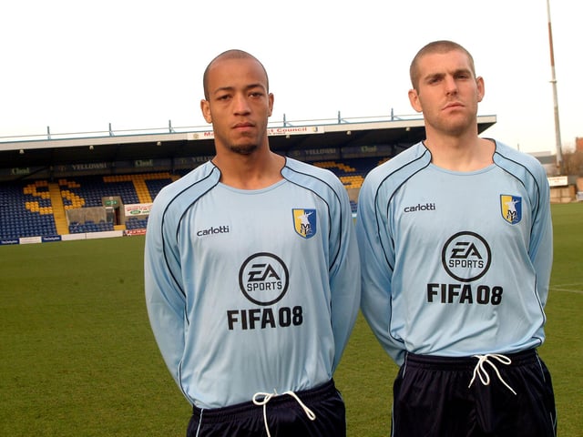 Alex Baptiste and Jake Buxton model Mansfield's new kit in 2007. Both players would go on to leave Stags for bigger and better opportunities, with Baptiste playing Premier League football with Blackpool and Buxton making a name for himself at Derby County.