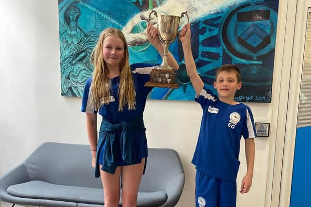 Aurelia Wawrzyniewicz and Egors Golubs with the Top Club trophy.